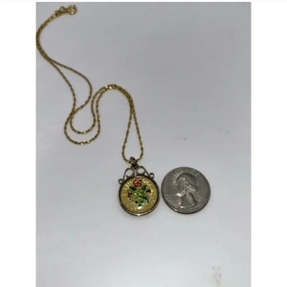 Enameled Glass Covered 1967 Sixpence 1962 Golden Hind Half Penny 18" Necklace - Picture 5 of 5